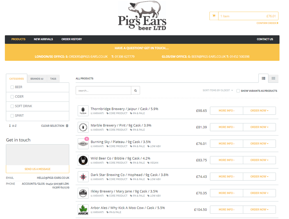 Order your Beer from Pig's Ears ONLINE!